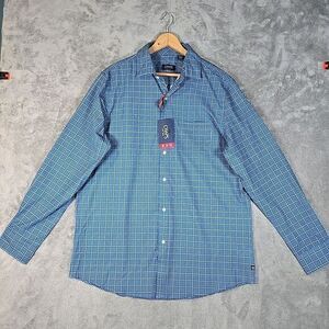 Chaps Shirt‎ Mens Large Blue Tartan Plaid Button Up Performance Gorpcore UPF 50